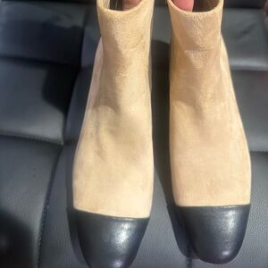 Elegant Beige and Black Ankle Booties